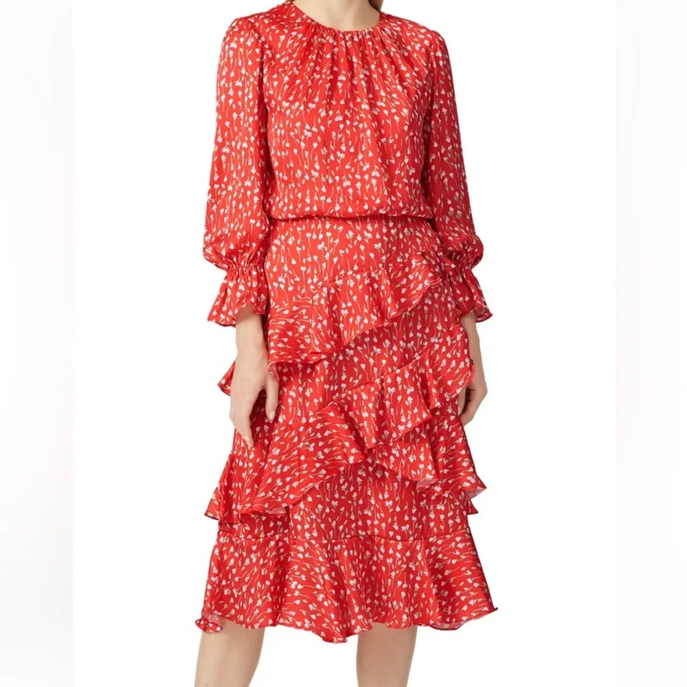 Red Ruffled Midi Dress - Picture 1 of 9